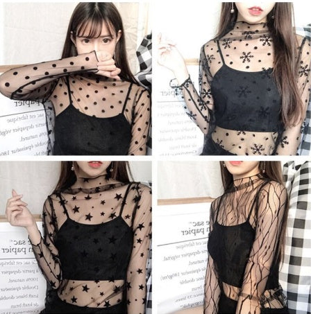 Sheer lace bottoming shirt