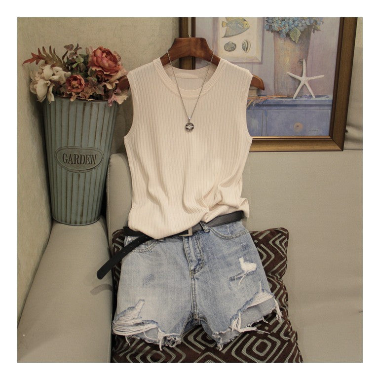 New Women's Wide Shoulder Strap Round Neck All-match Thin Section