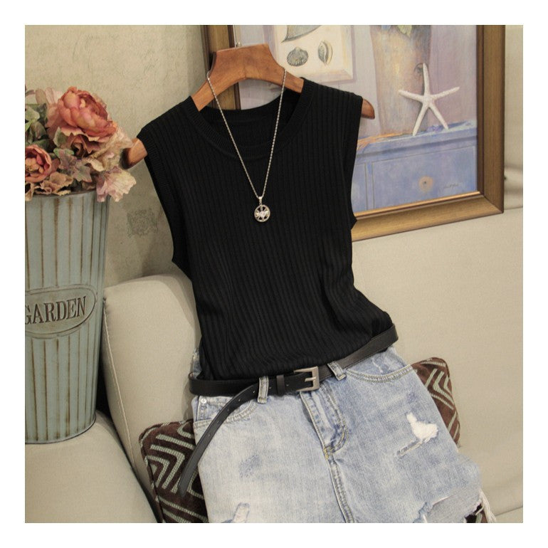 New Women's Wide Shoulder Strap Round Neck All-match Thin Section