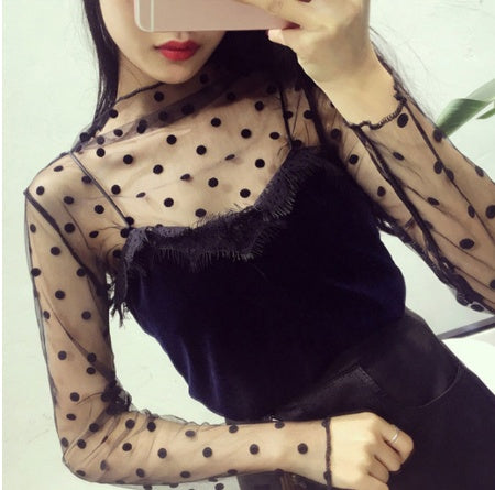 Sheer lace bottoming shirt