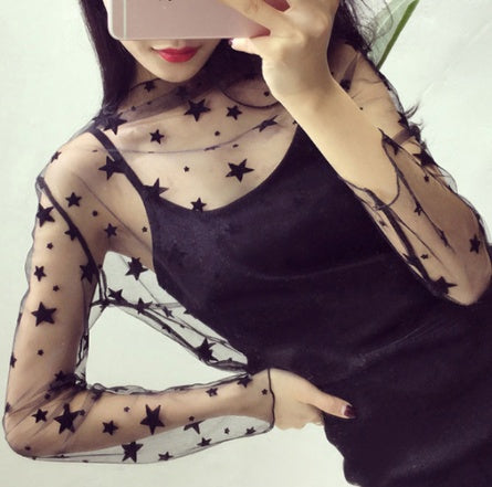 Sheer lace bottoming shirt