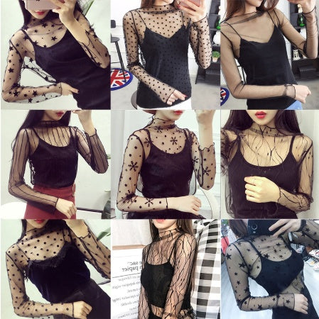 Sheer lace bottoming shirt