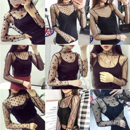 Sheer lace bottoming shirt