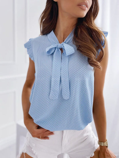 Women's Polka Dot Bow Neck Sleeveless Shirt Top