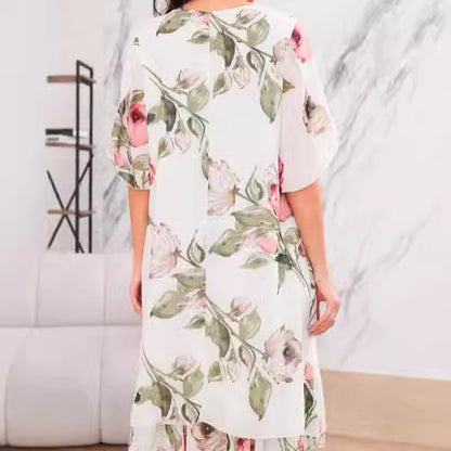 Women's Loose Round Neck Fashion Premium Chiffon Print Dress