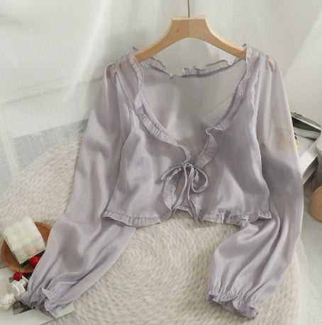 Women's Short Bow Tie With Fungus Edge Small Shawl