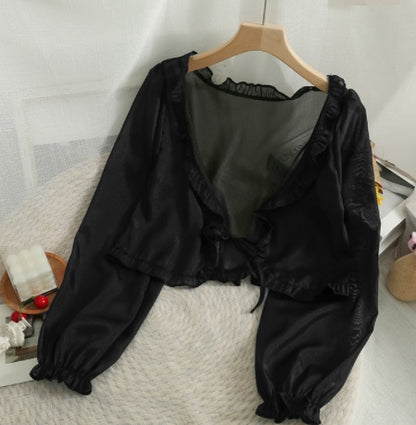 Women's Short Bow Tie With Fungus Edge Small Shawl
